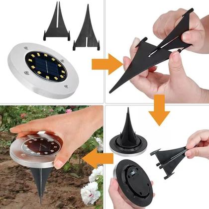 Imagem de Kit 4 Espeto de jardim solar 12 leds fotocélula inox à prova dágua disco de iluminação spot para grama chão área externa