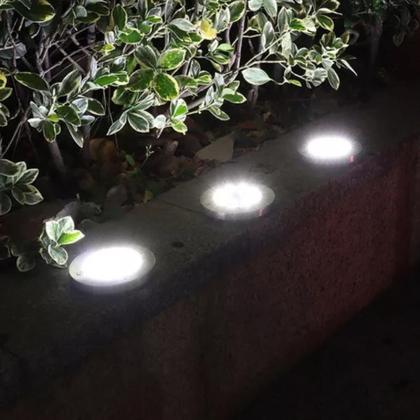 Imagem de Kit 4 Espeto de jardim solar 12 leds fotocélula inox à prova dágua disco de iluminação spot para grama chão área externa