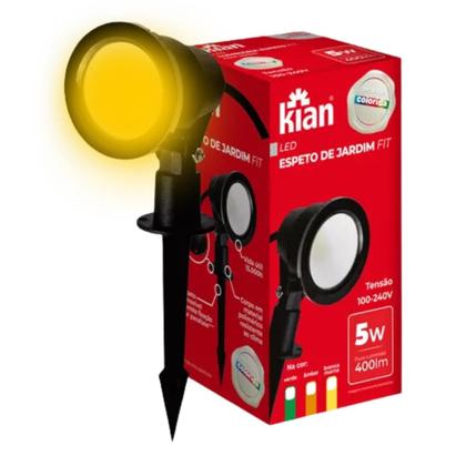 Imagem de Kit 4 Espeto Led Preto Jardim Fit 5w Luz Amarela Bivolt Ip65