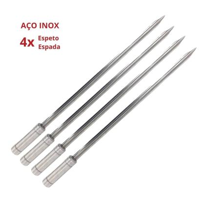 Imagem de Kit 4 Espetos Espada Inox 40cm Para Churrasco - Resistente