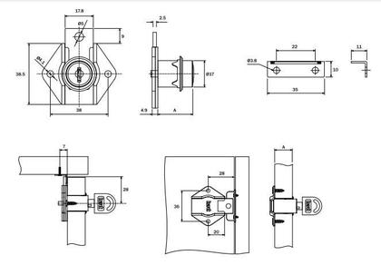 Imagem de Kit 4 Fechaduras 22mm ou 31mm Mesmo Segredo Portas Gavetas