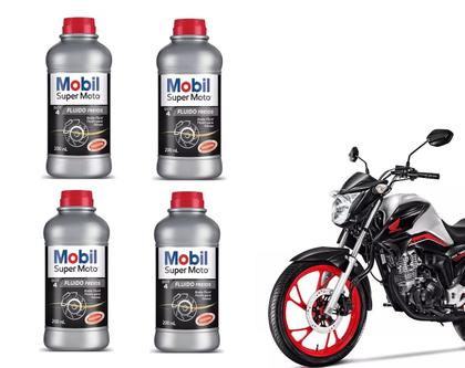 Imagem de Kit 4 Fluidos Óleo De Freio DOT 4 200ml Moto Mobil Cb 250 300 Xre Fazer Lander Tenere Hornet Xj6 Nc Bros Cg Titan