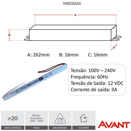 Imagem de Kit 4 Fonte Driver Slim 12v 36w 3a Fita Led Perfil Led Bivolt