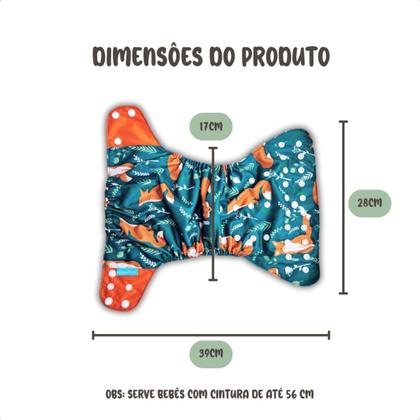 Imagem de Kit 4 Fraldas Ecológicas Reutilizáveis De Pano Ajustáveis