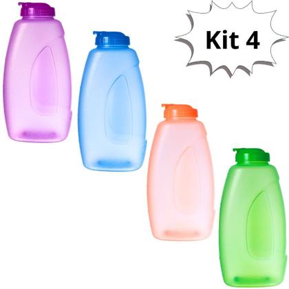 Imagem de Kit 4 Garrafa de Agua Para Geladeira Modelo Quality Lummar 2 Litros Graduada Retangular Colorida ou Transparente 2000ml