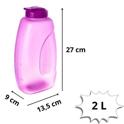 Imagem de Kit 4 Garrafa de Agua Para Geladeira Modelo Quality Lummar 2 Litros Graduada Retangular Colorida ou Transparente 2000ml