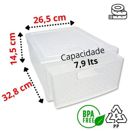 Imagem de Kit 4 Gaveteiros Modular Empilhável Rattan Transparente