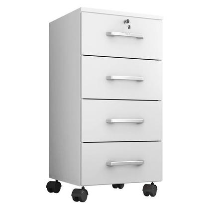 Imagem de Kit 4 Gaveteiros para Escritório Gávea com Chave e 4 Livreiros Office Portas Pequenas Branco Fosco  Móveis Leão