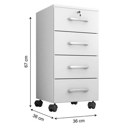 Imagem de Kit 4 Gaveteiros para Escritório Gávea com Chave e 4 Livreiros Office Portas Pequenas Branco Fosco  Móveis Leão