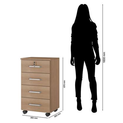 Imagem de Kit 4 Gaveteiros para Escritório Gávea com Chave e 4 Livreiros Office Portas Pequenas Freijó Fosco  Móveis Leão