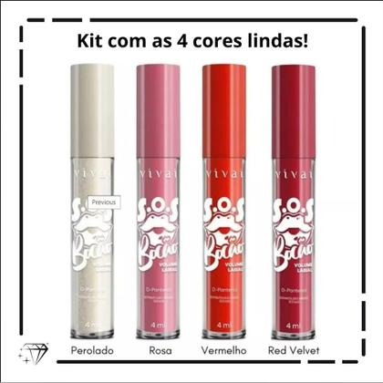 Imagem de Kit 4 Gloss Volume Labial Sos Bocão Vivai Com Ácido Hialuronico e D-Pantenol