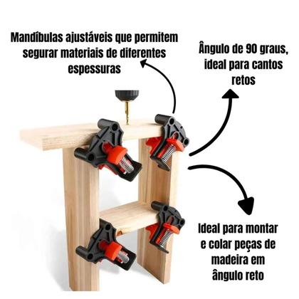 Imagem de Kit 4 Grampos De Canto Sargento Angular 90 Graus Marceneiro