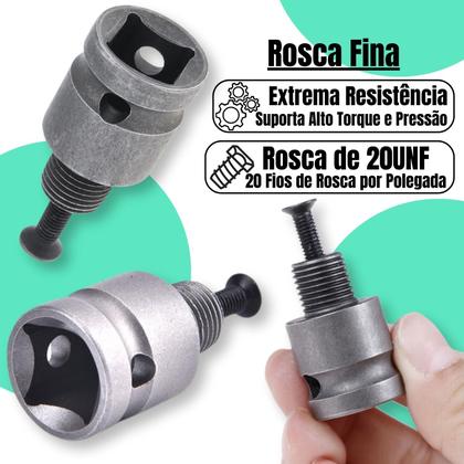 Imagem de Kit 4 Haste Soquete Adaptador Mandril 1/2 Pol Sextavado SDS Plus Chave de Impacto Rosca para Parafusadeira e Furadeira Broca Profissional