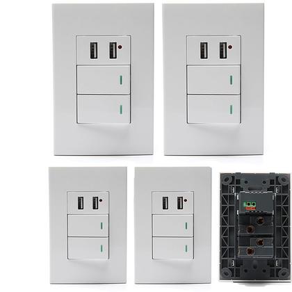 Imagem de Kit 4 Interruptor Duplo Com 2 Portas Usb Adaptador Celular
