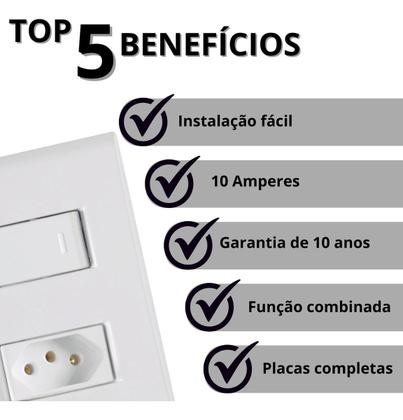 Imagem de Kit 4 Interruptor + Tomada 10a Branco Embutir Liz Tramontina