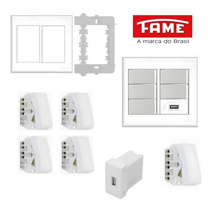 Imagem de Kit 4 Interruptores Simples +1 Paralelo +1 Tomada Usb -fame