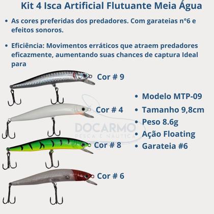 Imagem de Kit 4 Isca Artificial Meia Água 9,8cm Maruri Tucunaré Piranha Robalo 8,6g Iscas ideal para Peixes Predadores