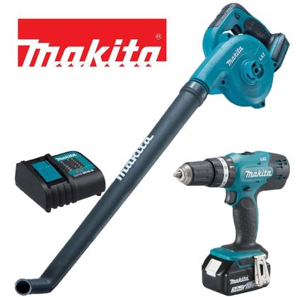 Imagem de Kit 4 Itens: 1 Parafusadeira Furadeira de Impacto 18v, 1 Soprador de Folhas, 1 Bateria, 1 Carregador Kitdhp453+dub Makita