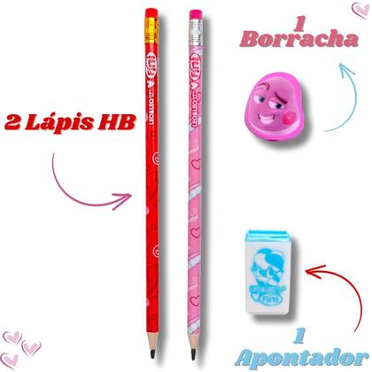 Imagem de kit 4 Itens  Lápis HB Apontador Borracha Material Escolar Fini Infantil 