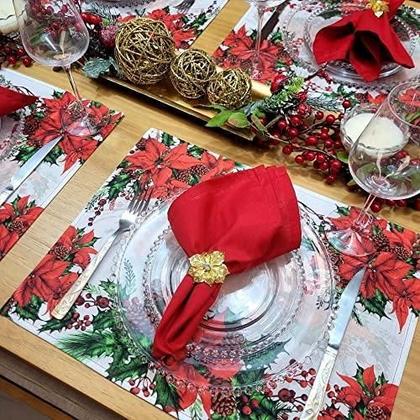 Imagem de Kit 4 Jogos Americanos Impermeável Flor Natal Maravilha