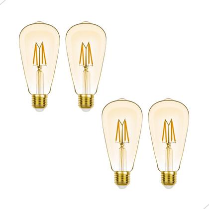 Imagem de Kit 4 Lâmpada Led Filamento Decorativa Vintage Retro Âmbar ST64