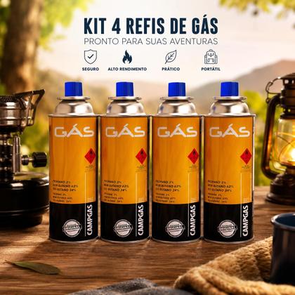 Imagem de Kit 4 Latas Refil Carga P/ Maçarico Portátil Culinário E Para Fogareiro Fogão De Camping Universal