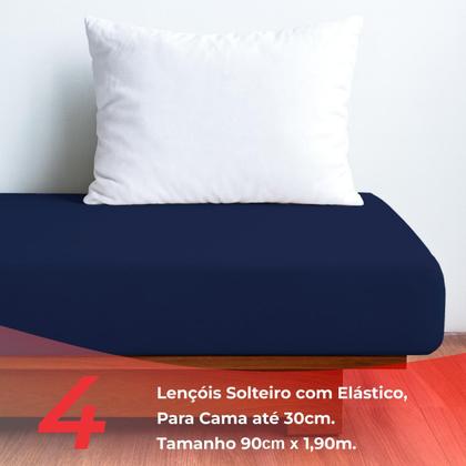 Imagem de Kit 4 Lençol Elástico Cama Box Solteiro Toque Macio