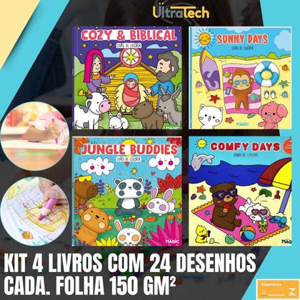 Imagem de Kit 4 Livro de Colorir  Cozy  Biblical/Comfy Days/Sunny Days/ Jungle Buddies 24 Desenhos 4 Modelos Folha Gro. 180g Estilo Bobbie GoodsENVIOIMEDIATO