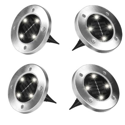 Imagem de Kit 4 luminaria automatica decoracao led spot balizador solar inox espeto jardim escada chao