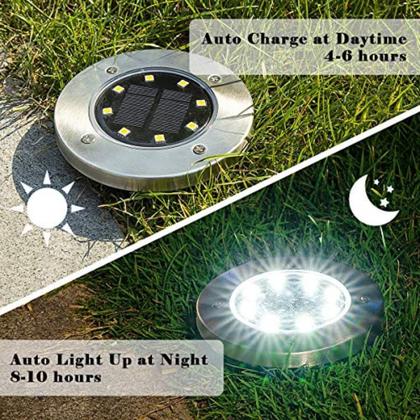 Imagem de Kit 4 luminaria automatica decoracao led spot balizador solar inox espeto jardim escada chao