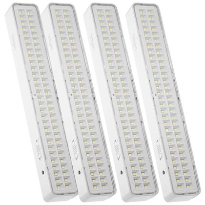 Imagem de Kit 4 Luminaria Emergencial Luzes De Emergência Branca Fria 6500k Bivolt 127v 220v Residencial 300 Lumens