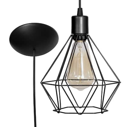 Imagem de Kit 4 Luminária Pendente Aramado Diamante Preto Cabo Preto