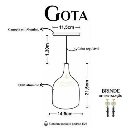 Imagem de Kit 4 Luminária Pendente Gota Com Interior Cobre Com Fiação 110/220v