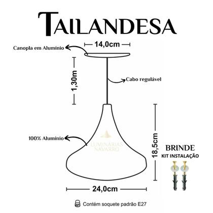 Imagem de Kit 4 Luminária Pendente Tailandesa Com Interior Branco Brilho Com Fiação 110/220v