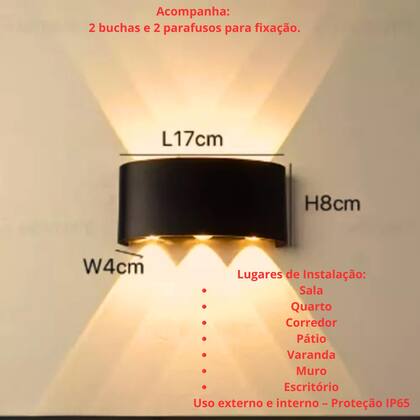 Imagem de Kit 4 Luminárias Arandela Refletor Lâmpada Luxo 6 Fechos de Luz Interno Externo BRANCO QUENTE LED6W