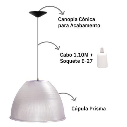 Imagem de Kit 4 Luminárias Para Galpão Industrial 16 Pol 40cm Cristal Cabo 1,1M