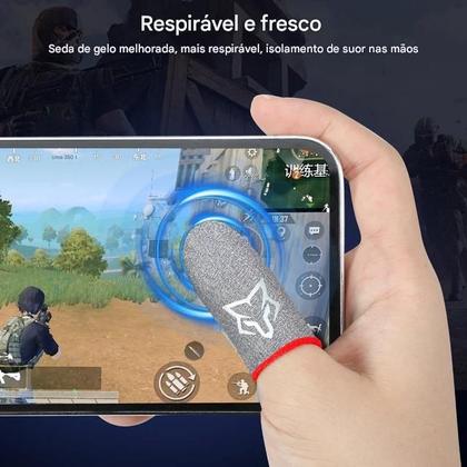 Imagem de kit 4 Luvas De Dedo Gamer Fibra De Seda V10 2025 e 1 Box Case Aluminio Luvas ProFissionais Gamer Anti Suor SarafoxFlydigiMemo