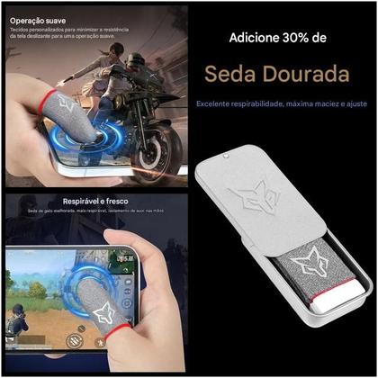 Imagem de kit 4 Luvas De Dedo Gamer Fibra De Seda V10 2025 e 1 Box Case Aluminio Luvas ProFissionais Gamer Anti Suor SarafoxFlydigiMemo
