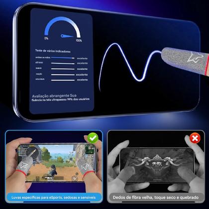 Imagem de kit 4 Luvas De Dedo Gamer Fibra De Seda V10 2025 e 1 Box Case Aluminio Luvas ProFissionais Gamer Anti Suor SarafoxFlydigiMemo