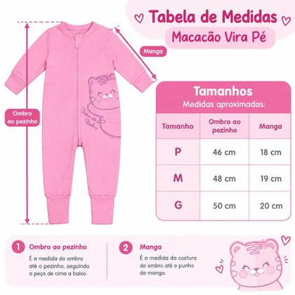 Imagem de Kit 4 Macacão Bebe Bordado Vira Pe Com Zíper em Malha Suedine Menina Menino