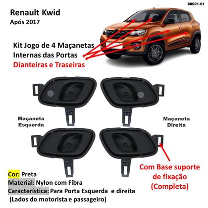 Imagem de Kit 4 Maçanetas Internas portas Renault Kwid Preta Completa