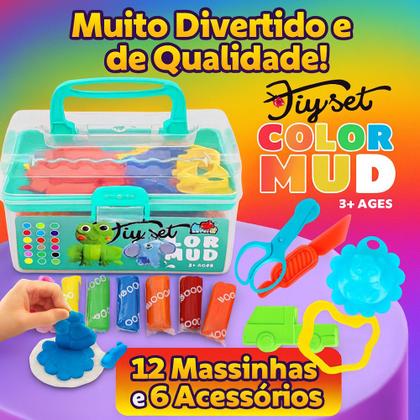 Imagem de Kit 4 Maleta de Brinquedo com 12 Massinhas e 6 Acessórios de Modelar Infantil Educativo
