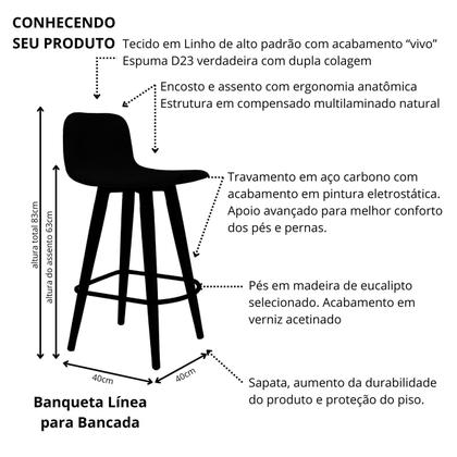Imagem de Kit 4 Meia Banquetas Línea p/ Bancadas c/ Aço e Linho Cinza