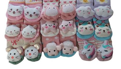 Imagem de Kit 4 meias sapatinho pantufa  antiderrapante bebê 3d