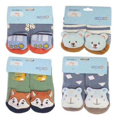 Imagem de Kit 4 Meias Sapatinhos Pantufas Infantil Bebe E Rn Menino(a)