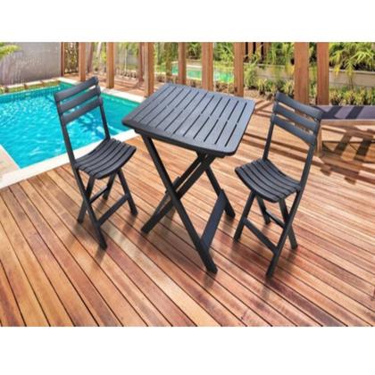 Imagem de Kit 4 Mesas Dobráveis de Plástico Quadrada 80x72cm Bistrô Preta