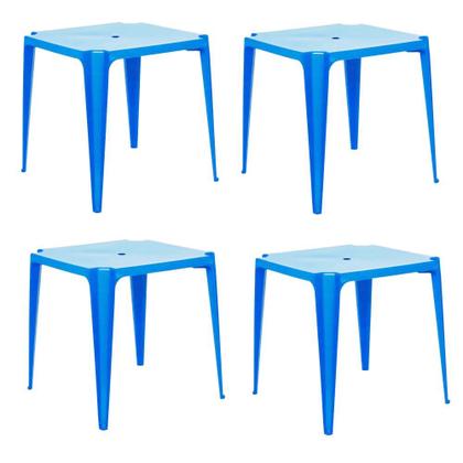 Imagem de Kit 4 Mesas Plastica Quadrada Azul Mor