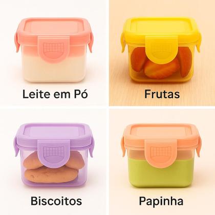 Imagem de Kit 4 Mini Potes com tampa hermetica Para Alimento Papinha Lancheira Em Plástico