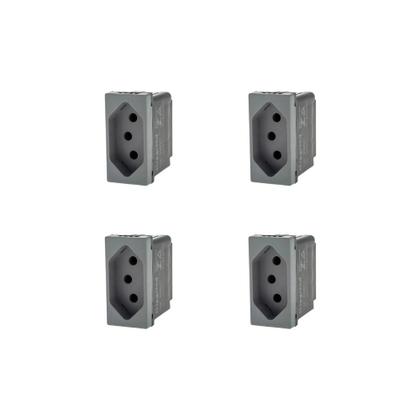Imagem de Kit 4 Modulos Tomada 10A Cinza Borne 615038CZ+ Pial Plus+