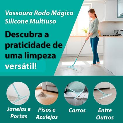 Imagem de Kit 4 Mop Silicone Vidro Piso Chão Vassoura Mágica Rodo Tira Pelo Multiuso Limpeza Extensível Banheiro Janela Pó 2 em 1